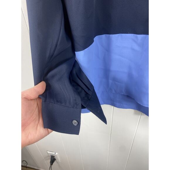 Talbots Womens Button Up Long Sleeve Blouse Blue XL Colorblock Office Career - Picture 2 of 7
